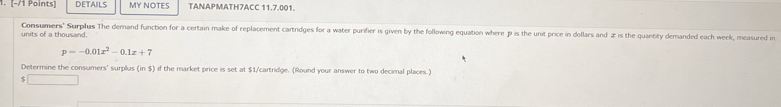 [ - / 1 Points ] TANAPMATH 7 ACC 1 1 . 7 . 0 0 1