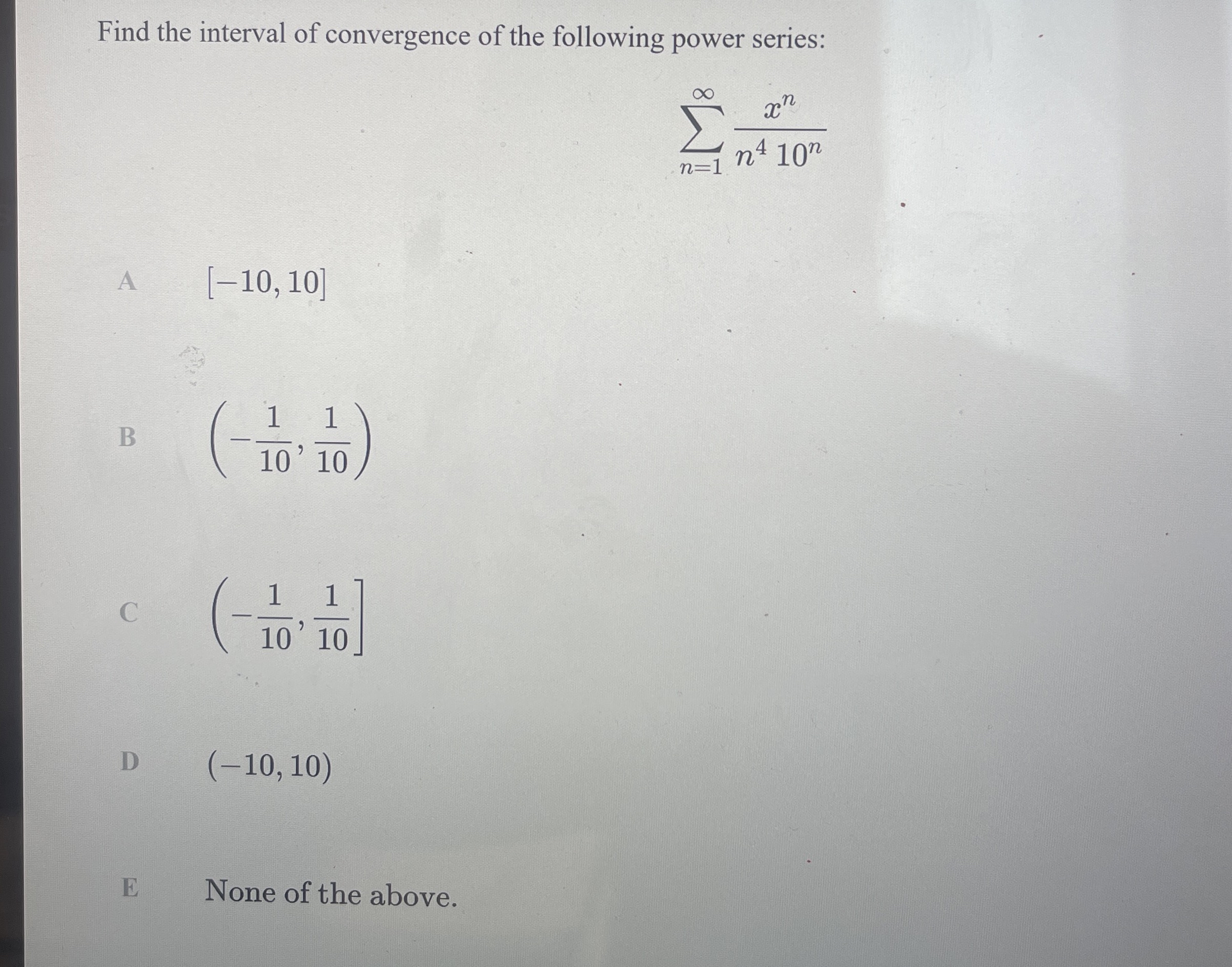 Find the interval of convergence of the following
