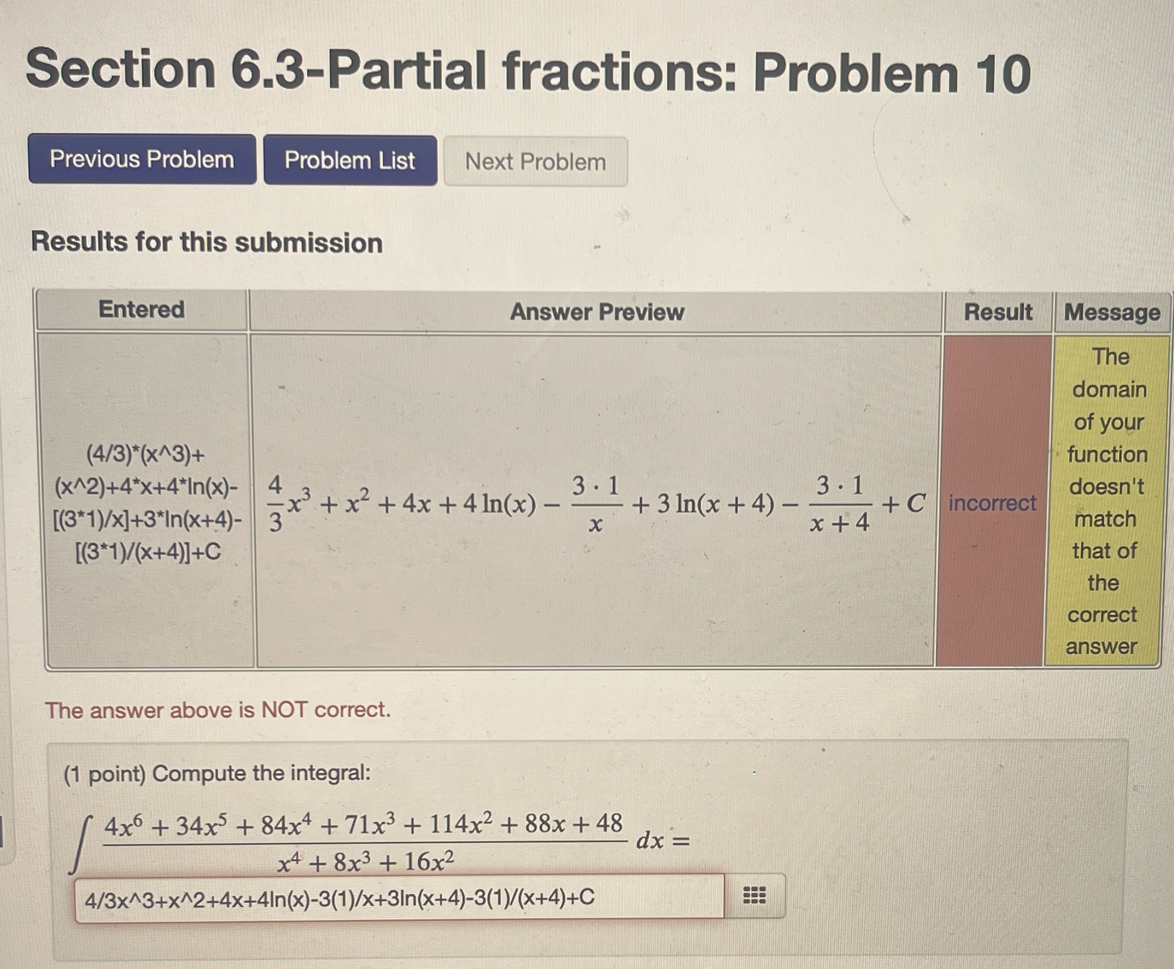 Section 6 . 3 - Partial fractions: Problem 1 0