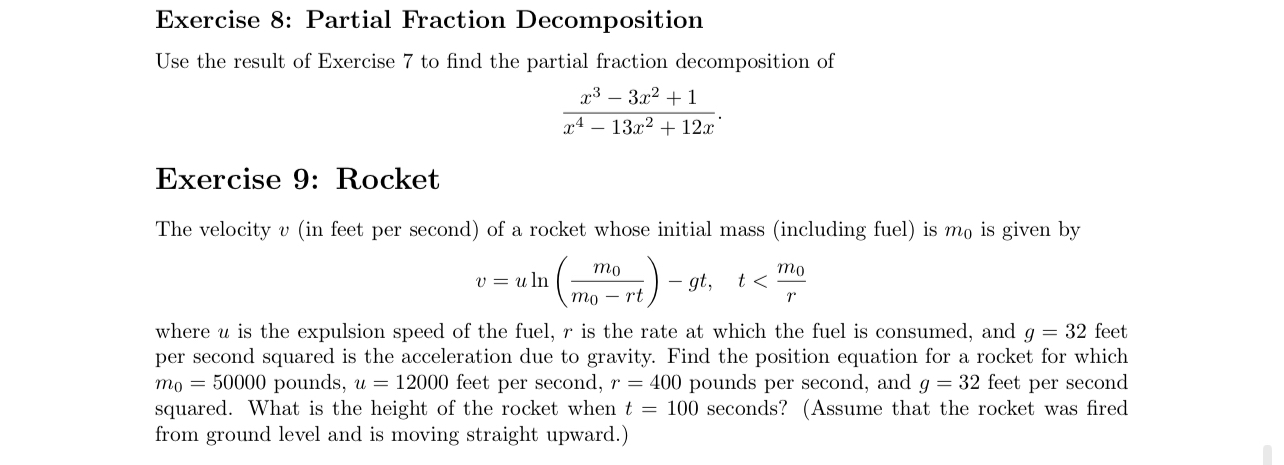 Exercise 8 : Partial Fraction Decomposition Use