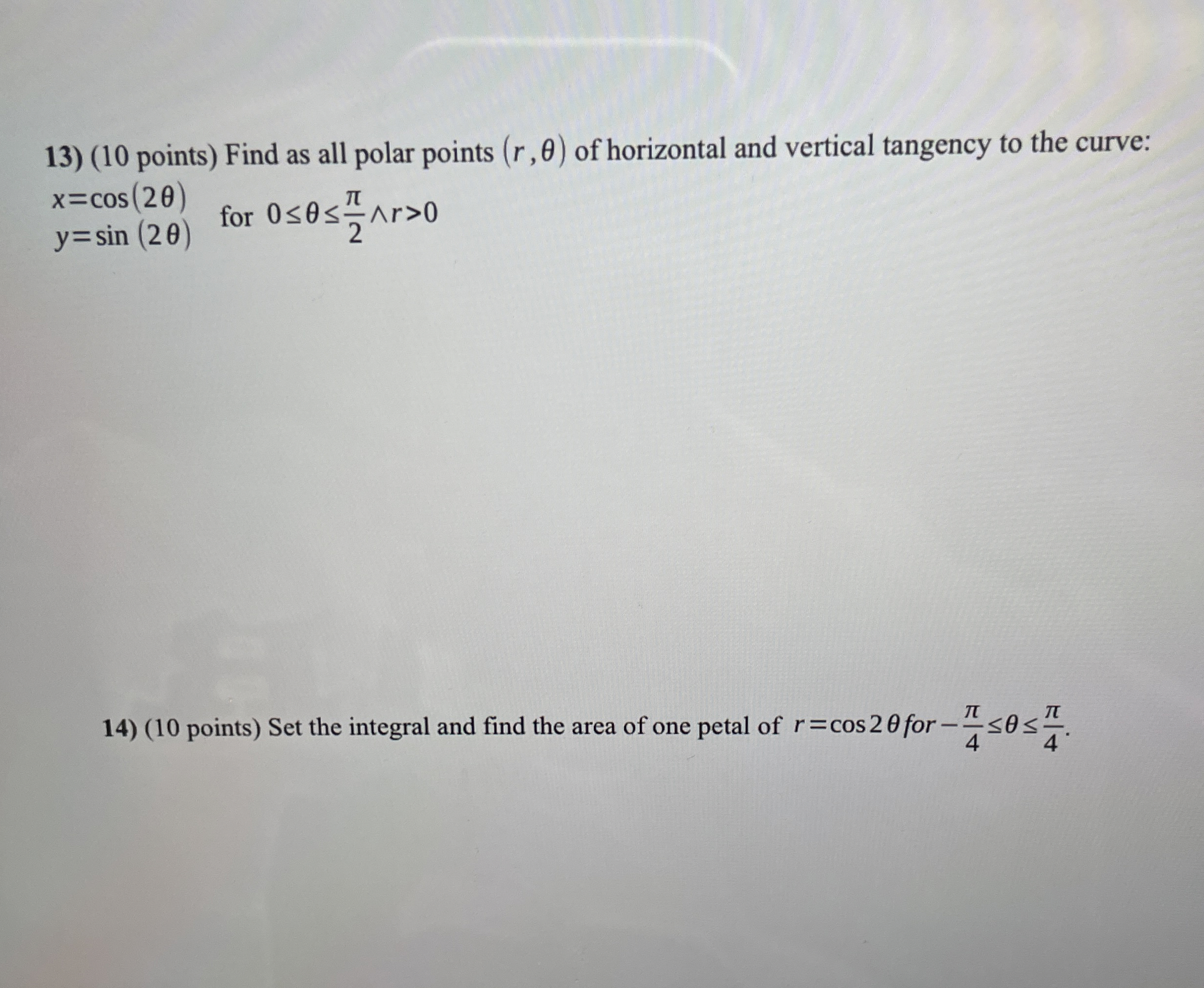 ( 1 0 points ) Find as all polar points ( r , )