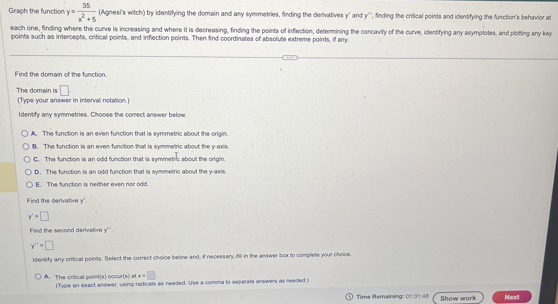 Graph the function y = 3 5 x 2 + 5 ( Agnesi ' s