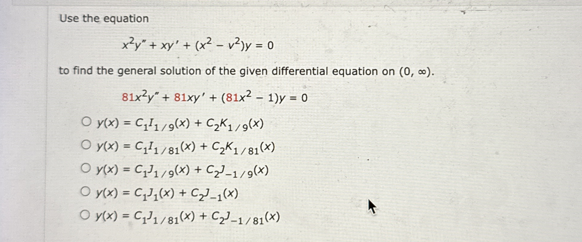 Use the equation x 2 y ' ' + x y ' + ( x 2 - v 2