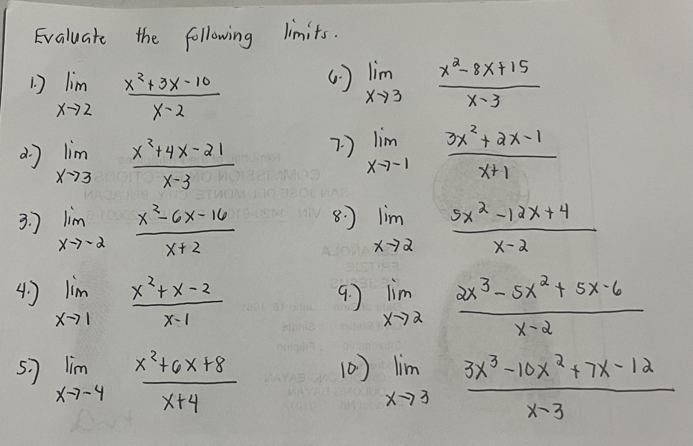Evaluate the following limits . i . ) lim x 2 x 2