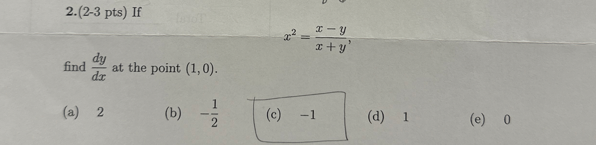 ( 2 - 3 p t s ) If x 2 = x - y x + y ' find d y d