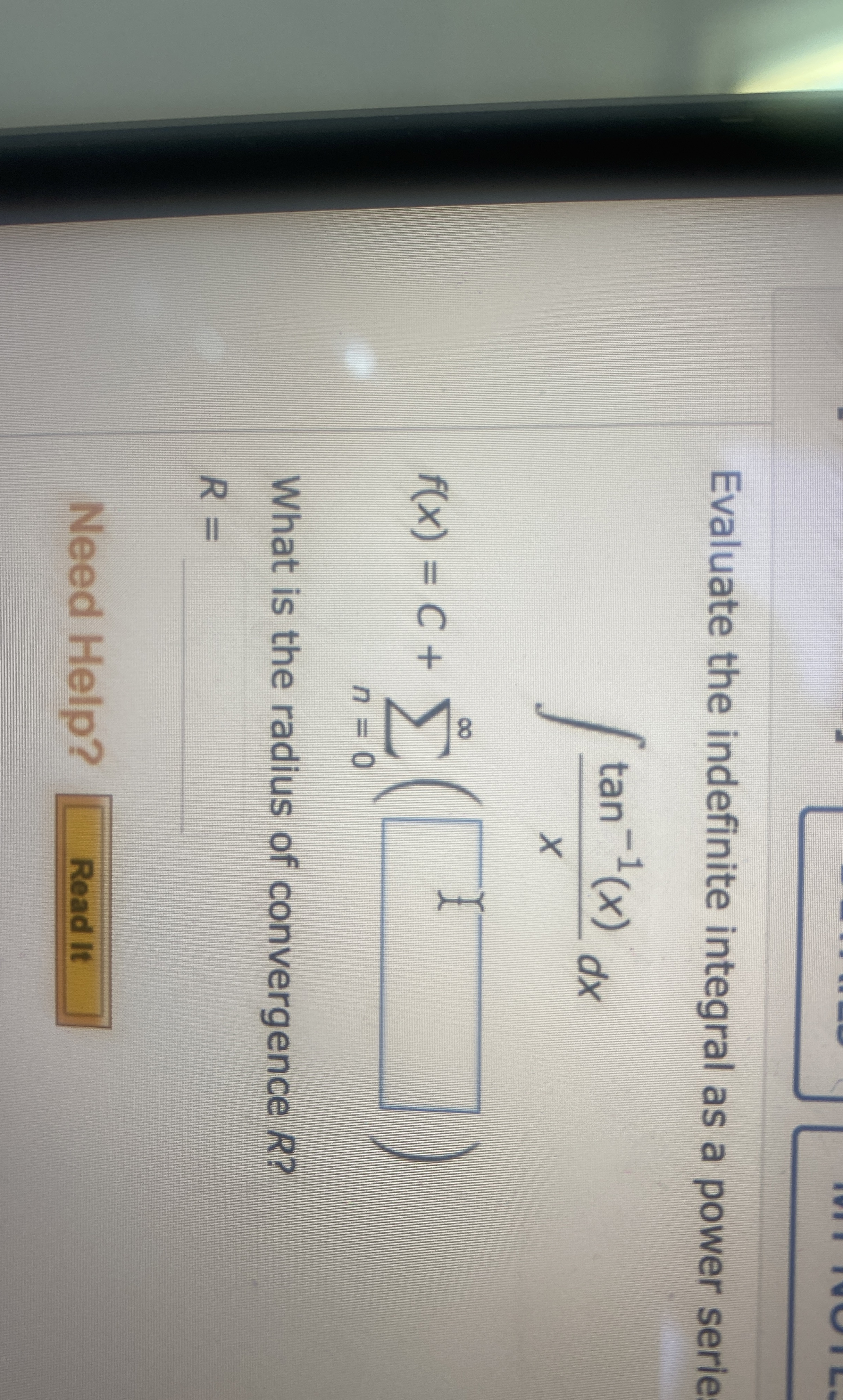 Evaluate the indefinite integral as a power serie