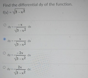 Find the differential dy of the function. f ( x )