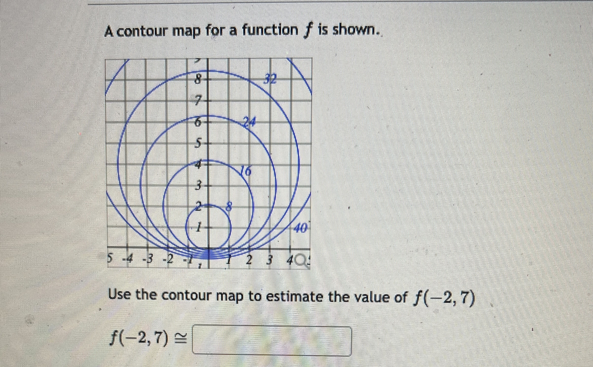 A contour map for a function f is shown. Use the