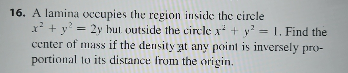 A lamina occupies the region inside the circle x