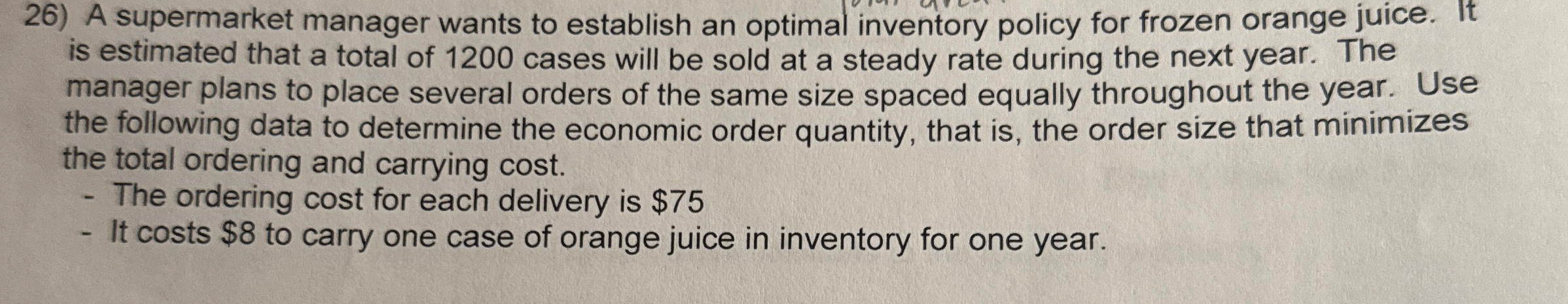 A supermarket manager wants to establish an