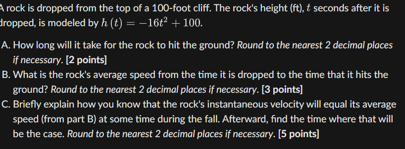 A rock is dropped from the top of a 1 0 0 - foot