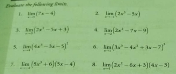 Evaluate the following limits . lim 6 ( 7 x - 4 )