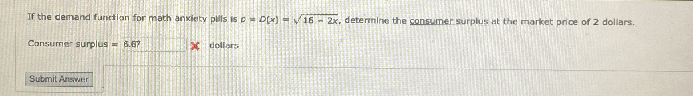 If the demand function for math anxiety pills is