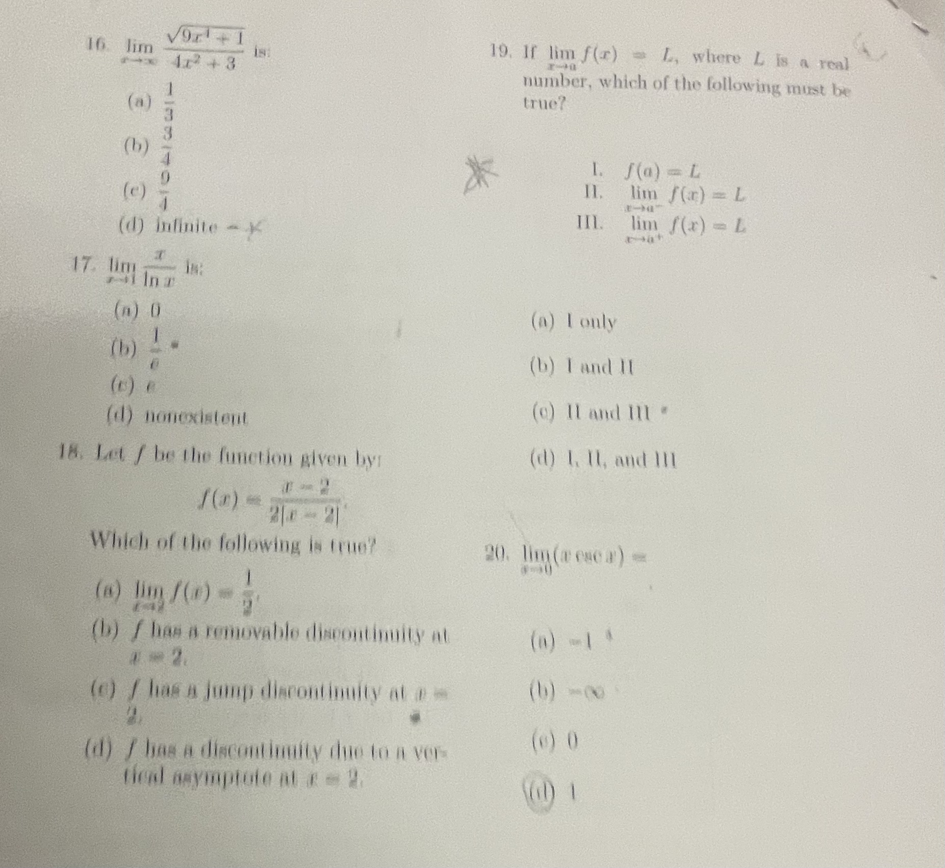 lim x 9 x - 1 + 1 2 4 x 2 + 3 is: ( a ) 1 3 ( b )