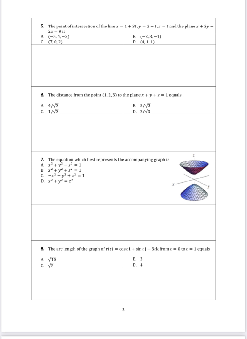 The point of intersection of the line x = 1 + 3 t
