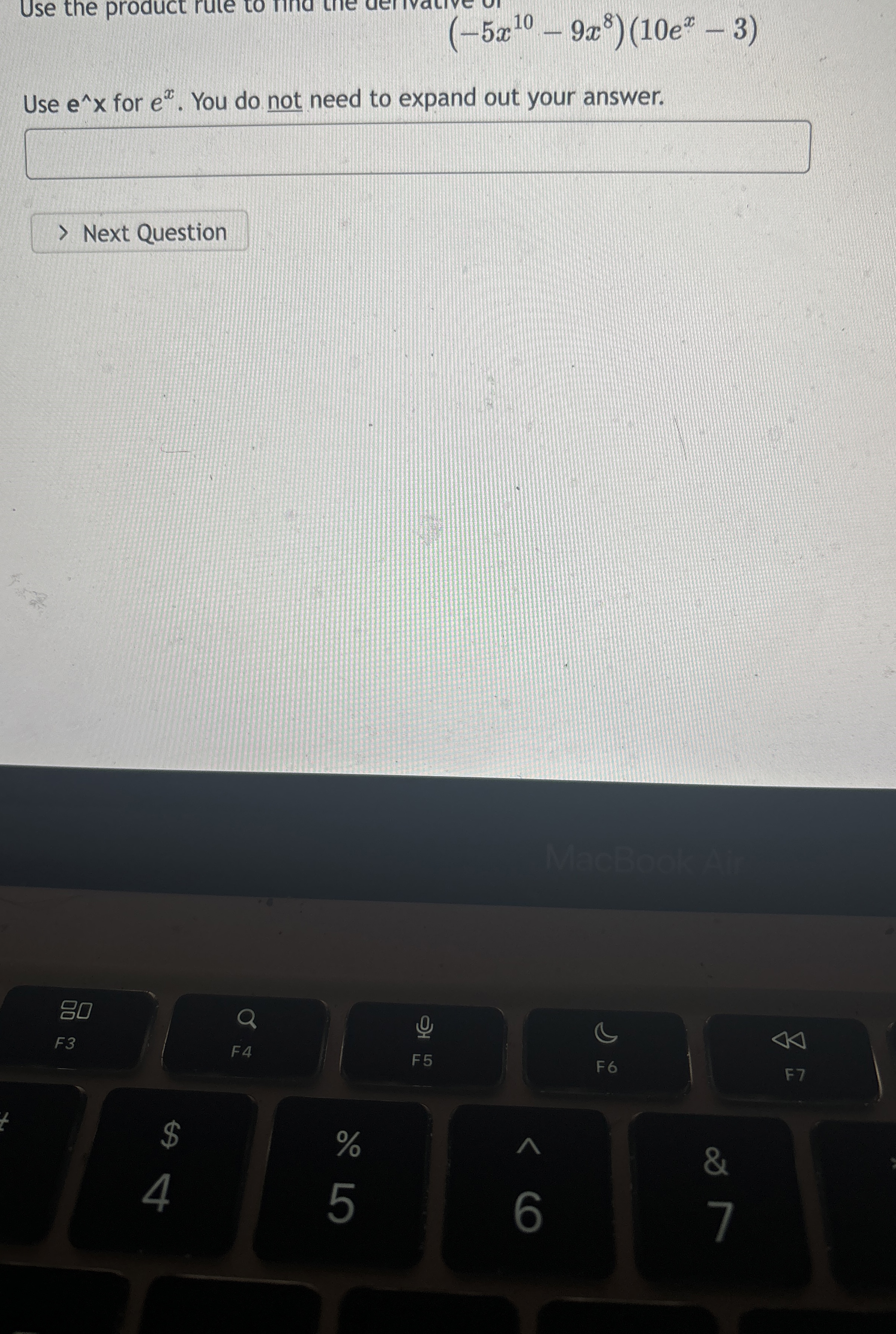 ( - 5 x 1 0 - 9 x 8 ) ( 1 0 e x - 3 ) Use e x for