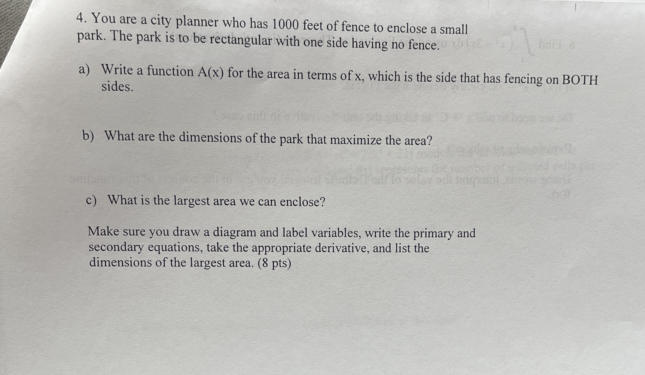 You are a city planner who has 1 0 0 0 feet of