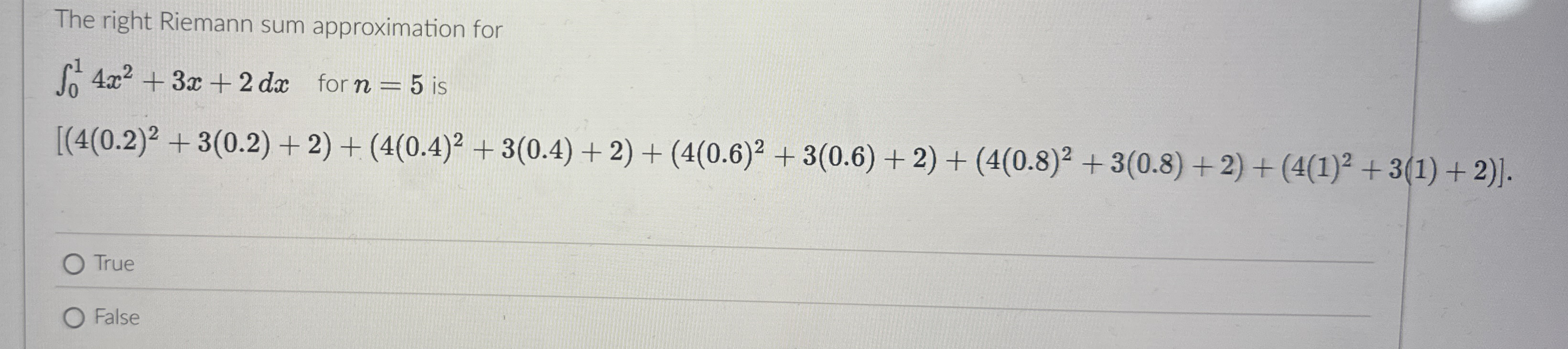 The right Riemann sum approximation for 0 1 4 x 2