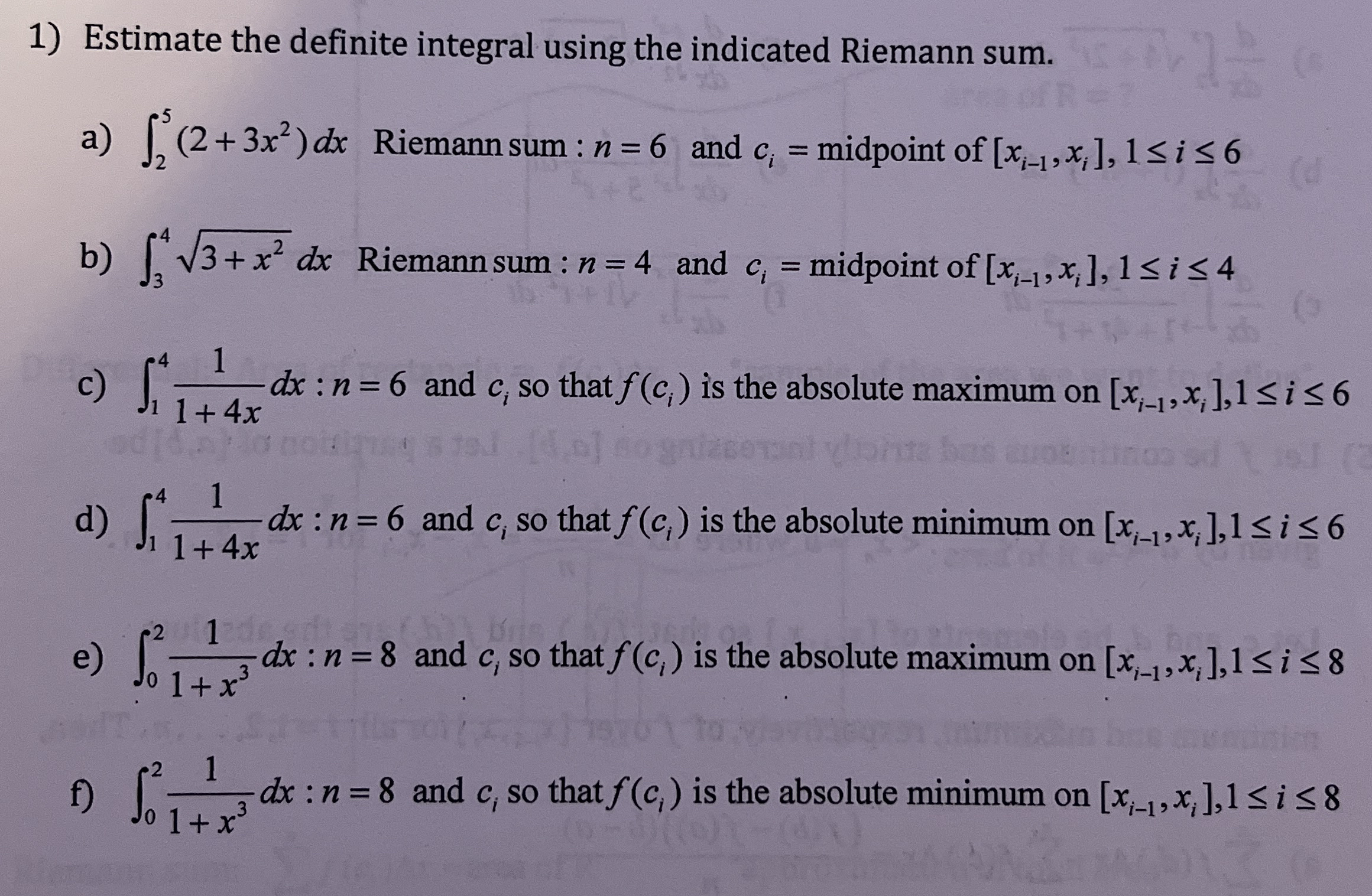 Estimate the definite integral using the