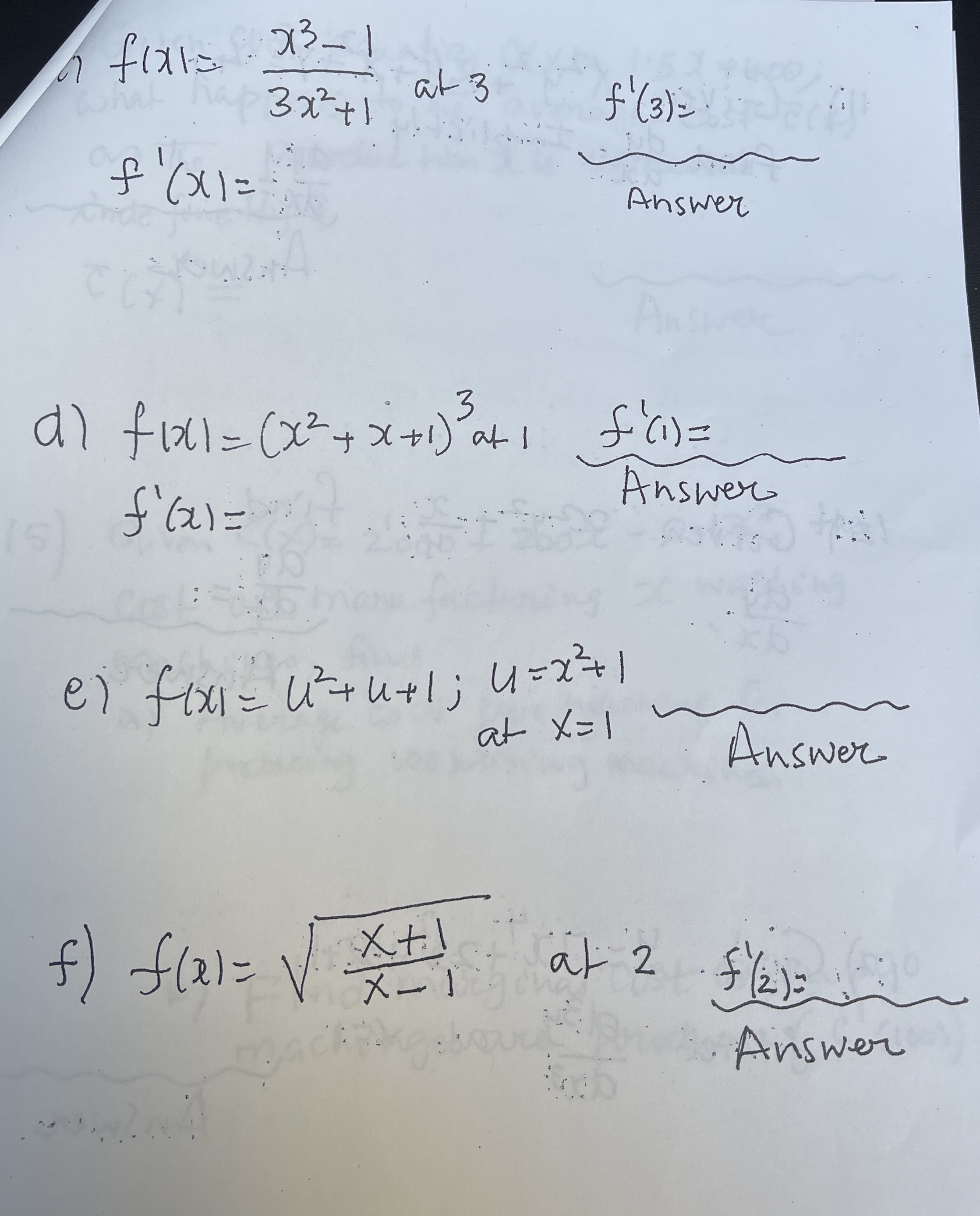 of f ( x ) = x 3 - 1 3 x 2 + 1 at 3 f ' ( x ) = f