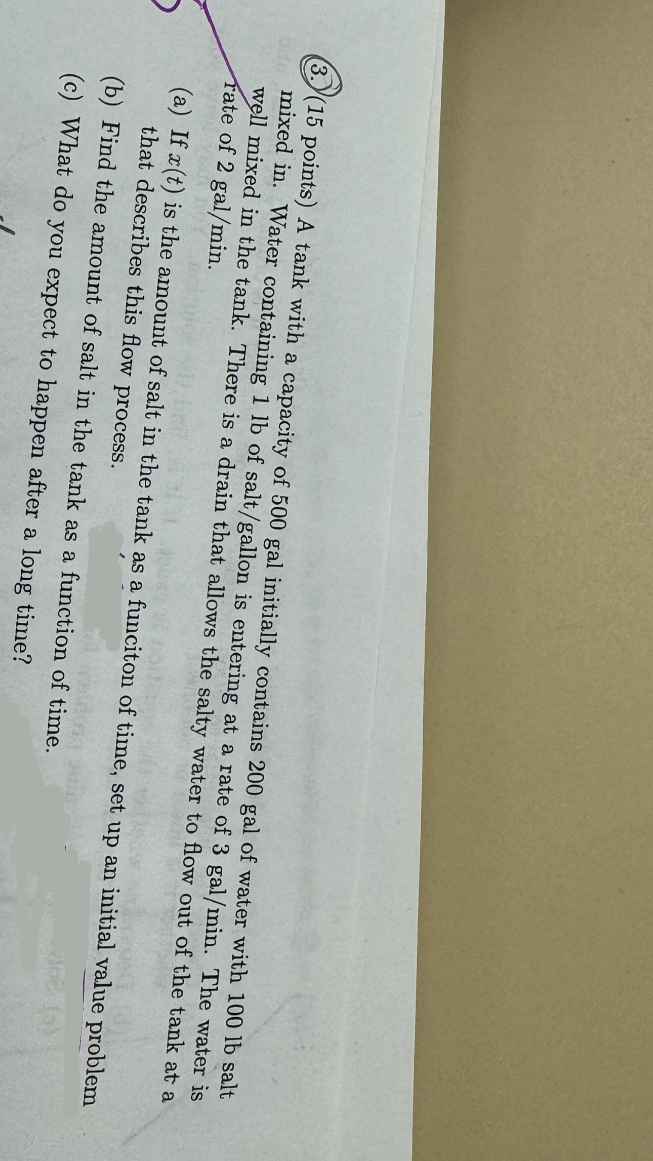 ( 3 . ) ( 1 5 points ) A tank with a capacity of