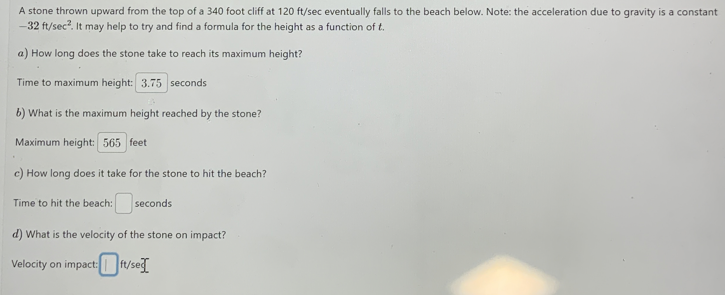 A stone thrown upward from the top of a 3 4 0