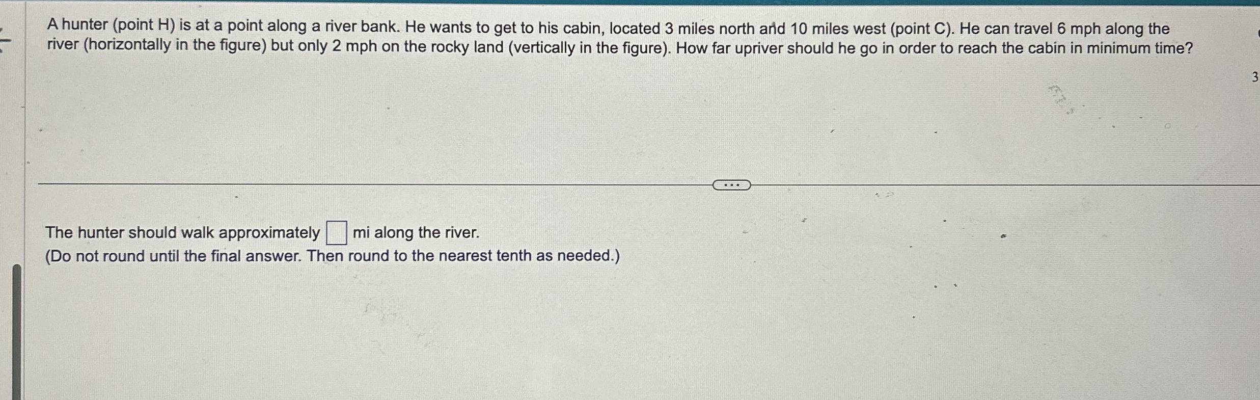 A hunter ( point H ) is at a point along a river
