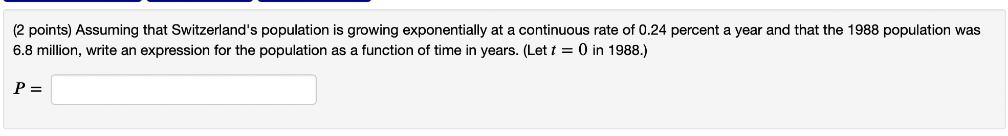 Assuming that Switzerland's population is growing
