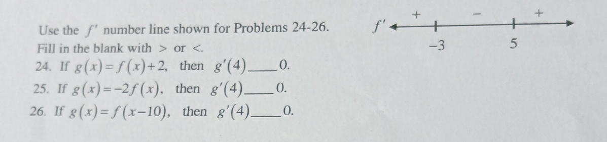 Use the f ' number line shown for Problems 2 4 -