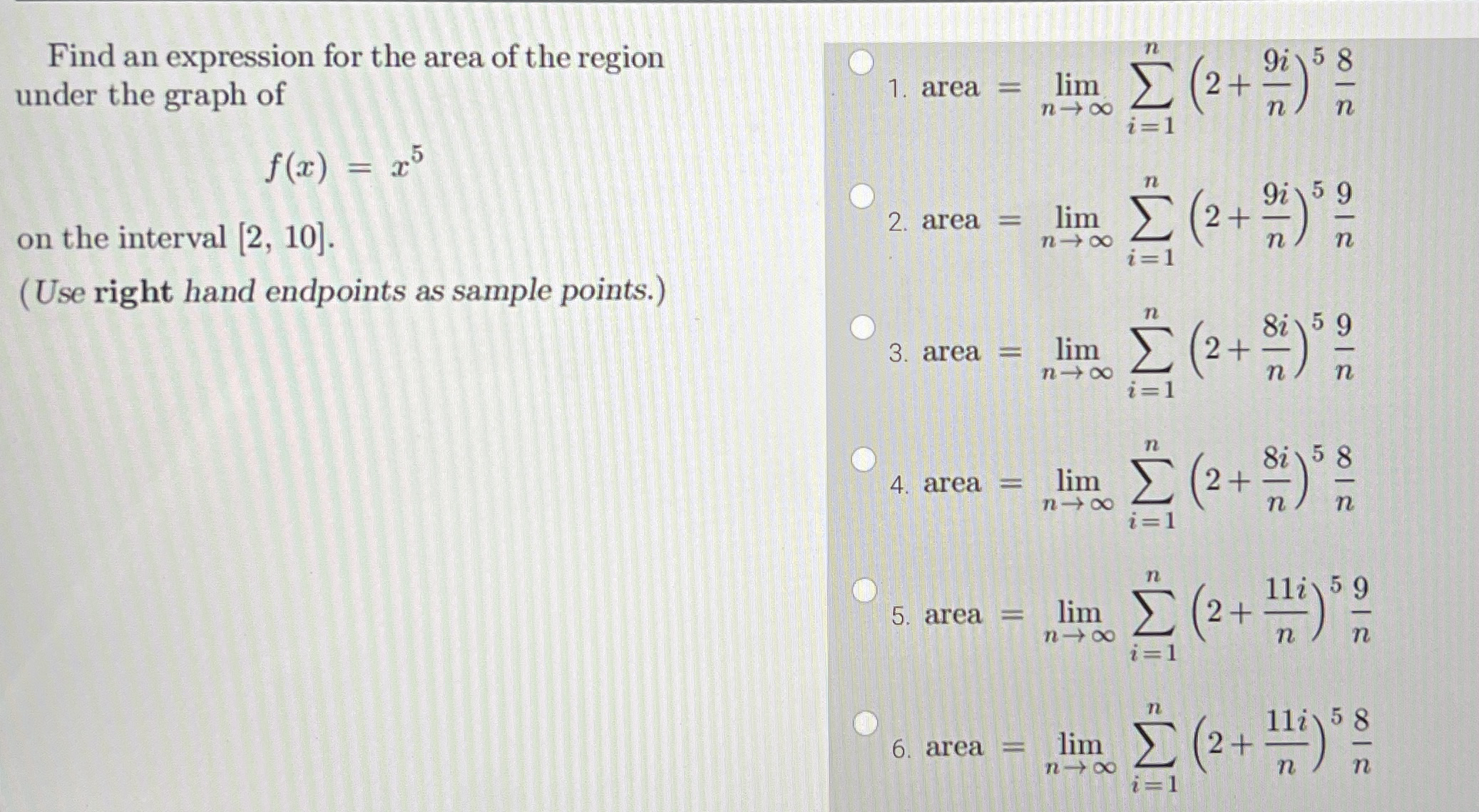 Find an expression for the area of the region