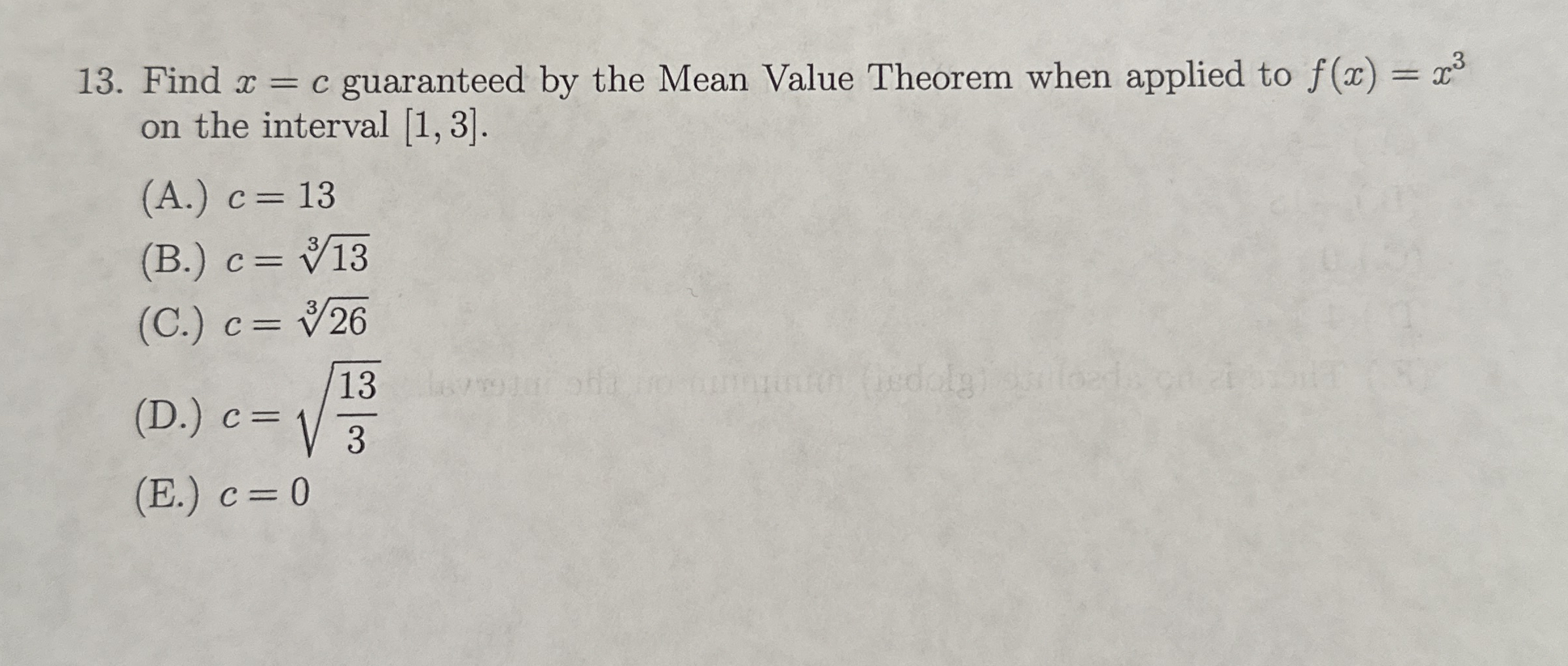 Find x = c guaranteed by the Mean Value Theorem