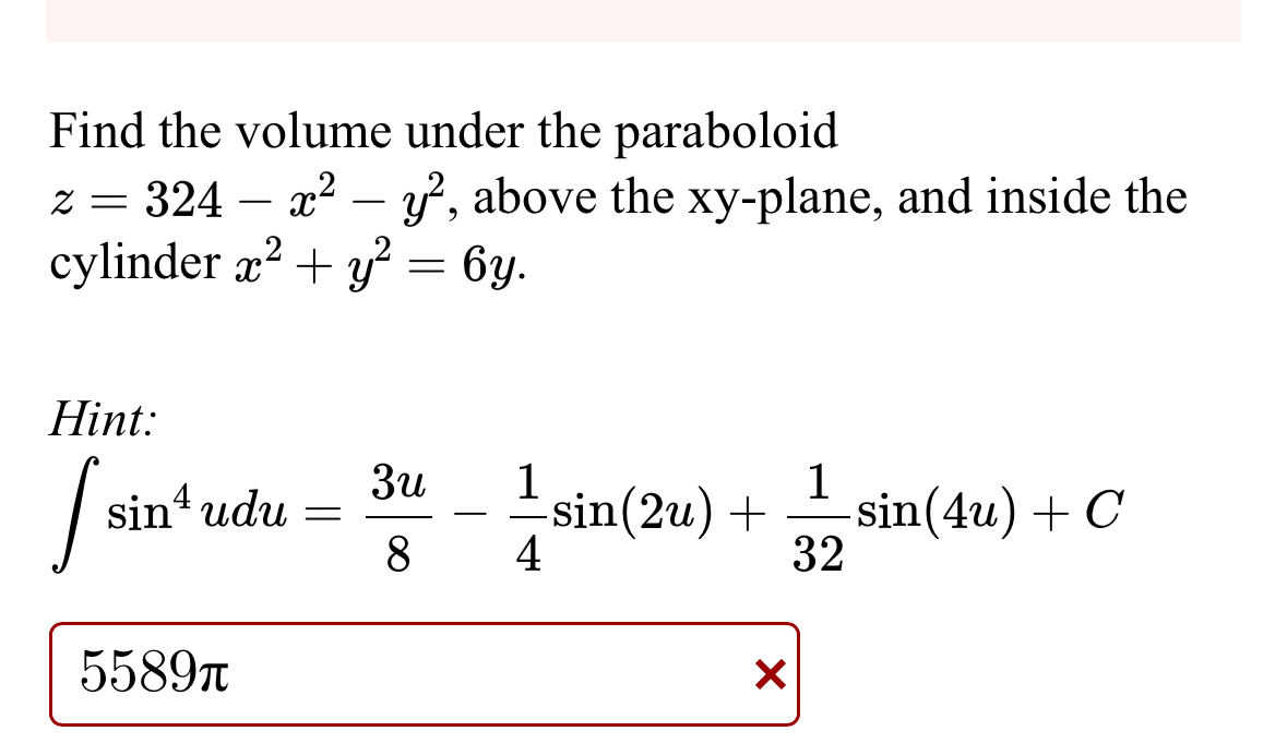 Find the volume under the paraboloid z = 3 2 4 -