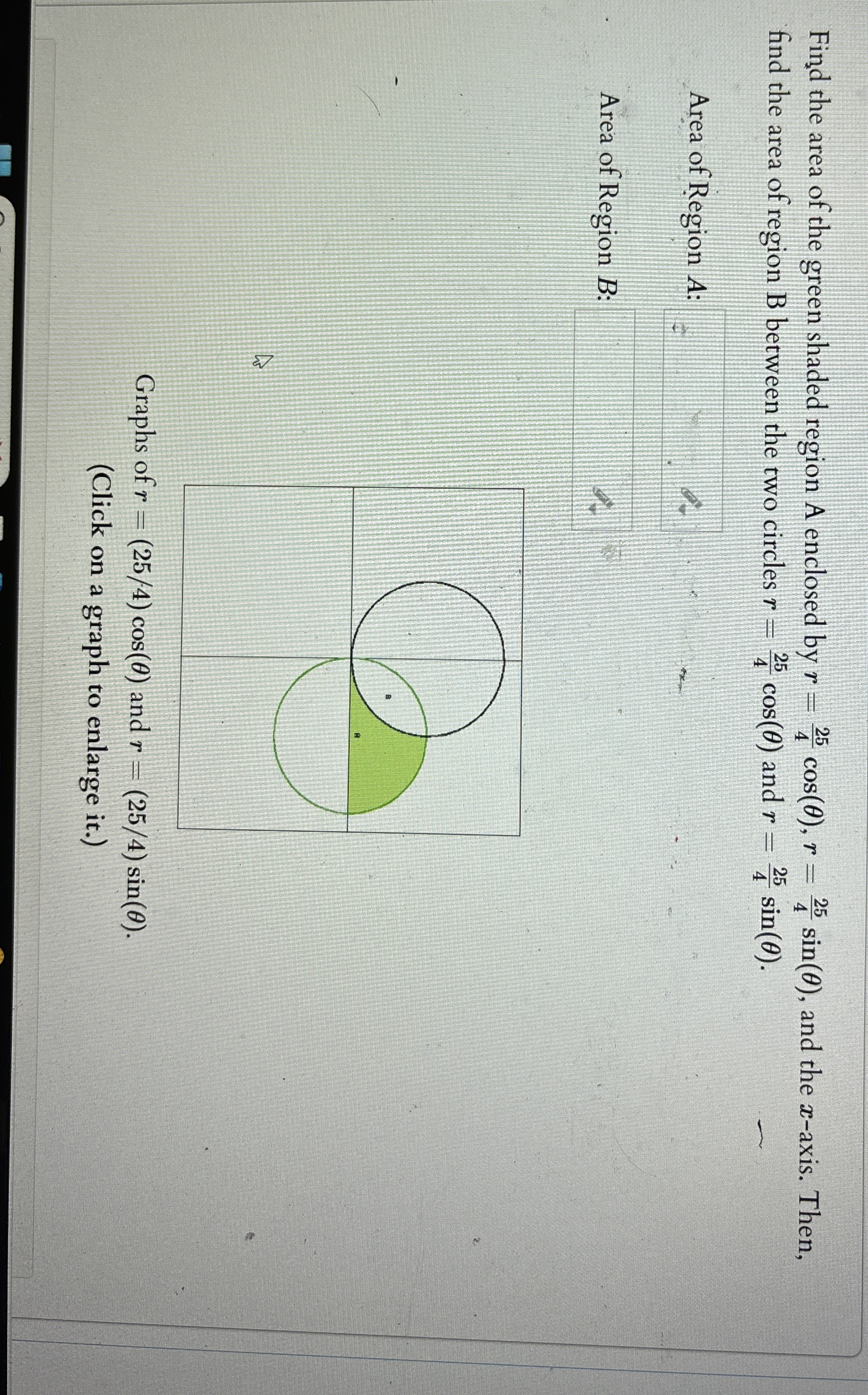 Find the area of the green shaded region A