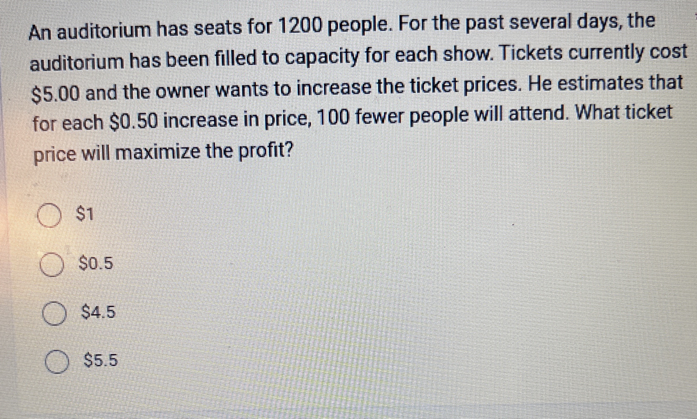 An auditorium has seats for 1 2 0 0 people. For