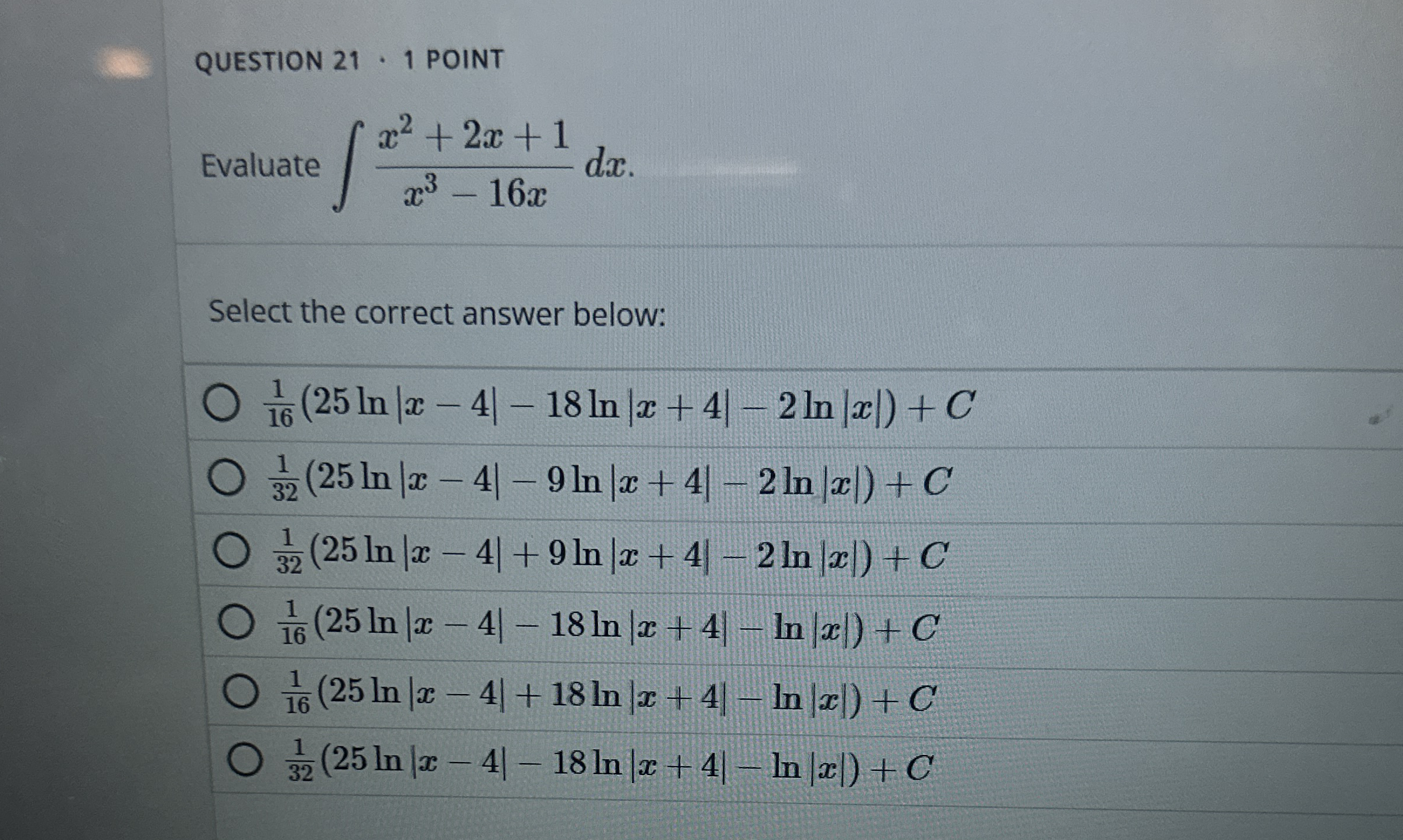 QUESTION 2 1 1 POINT Evaluate x 2 + 2 x + 1 x 3 -