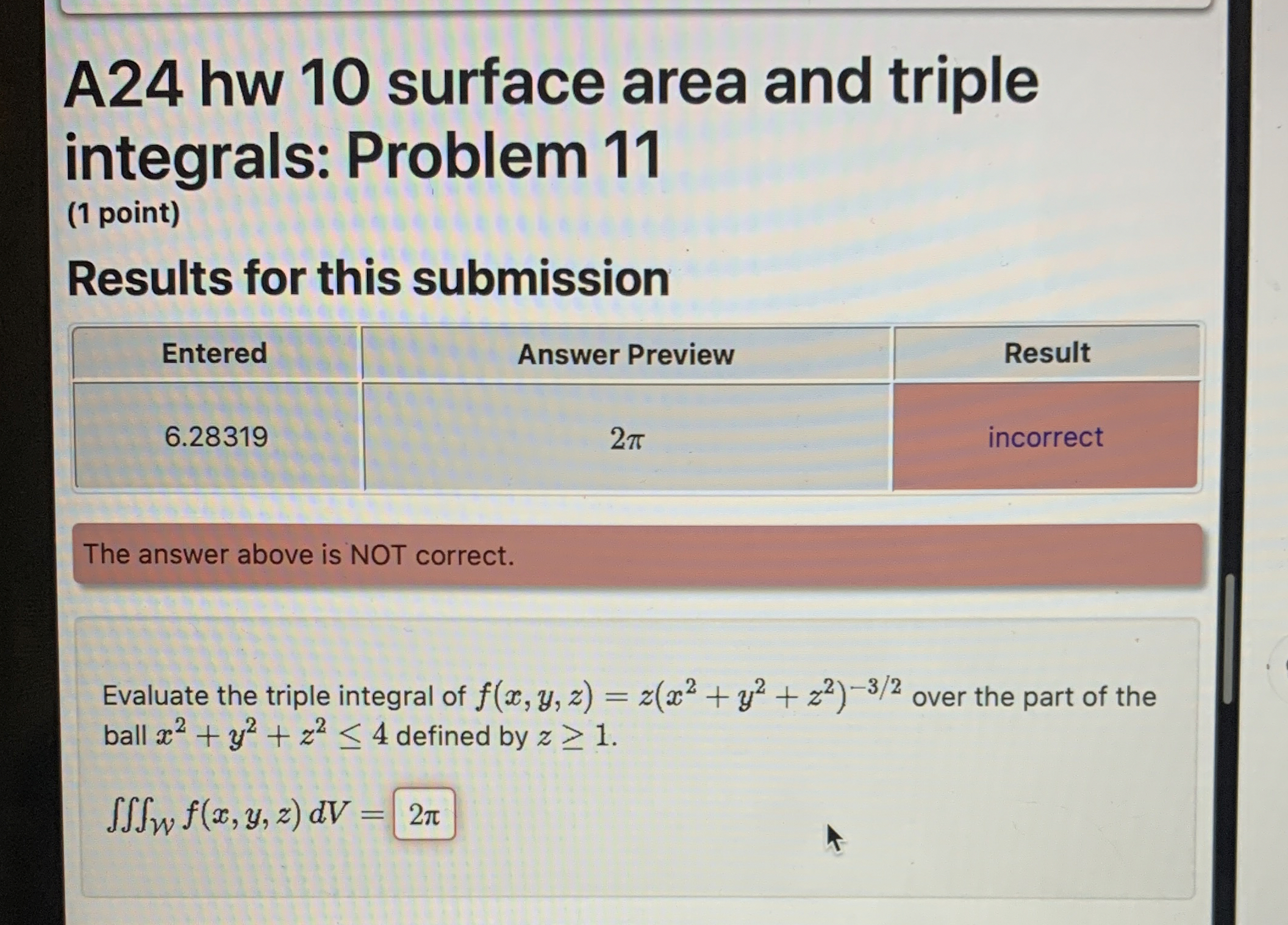 A 2 4 hw 1 0 surface area and triple integrals: