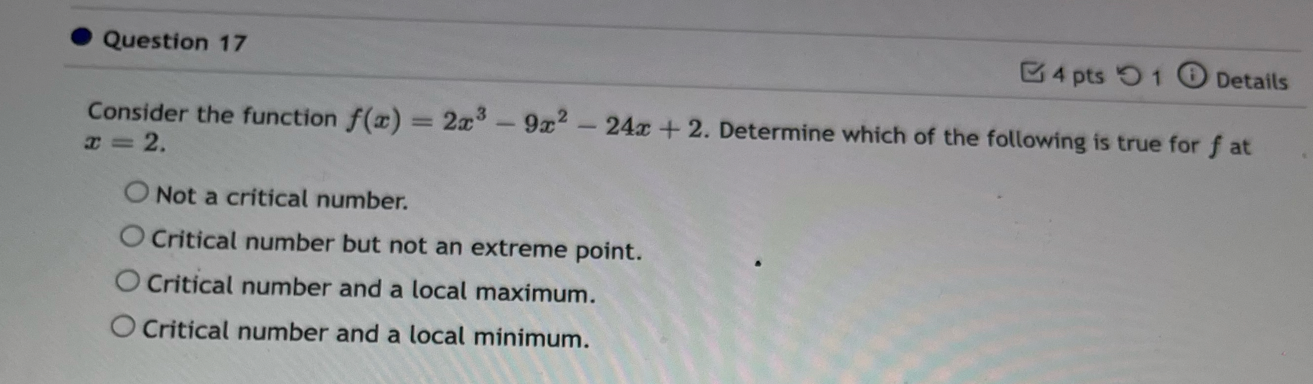Question 1 7 4 pts 1 Details Consider the