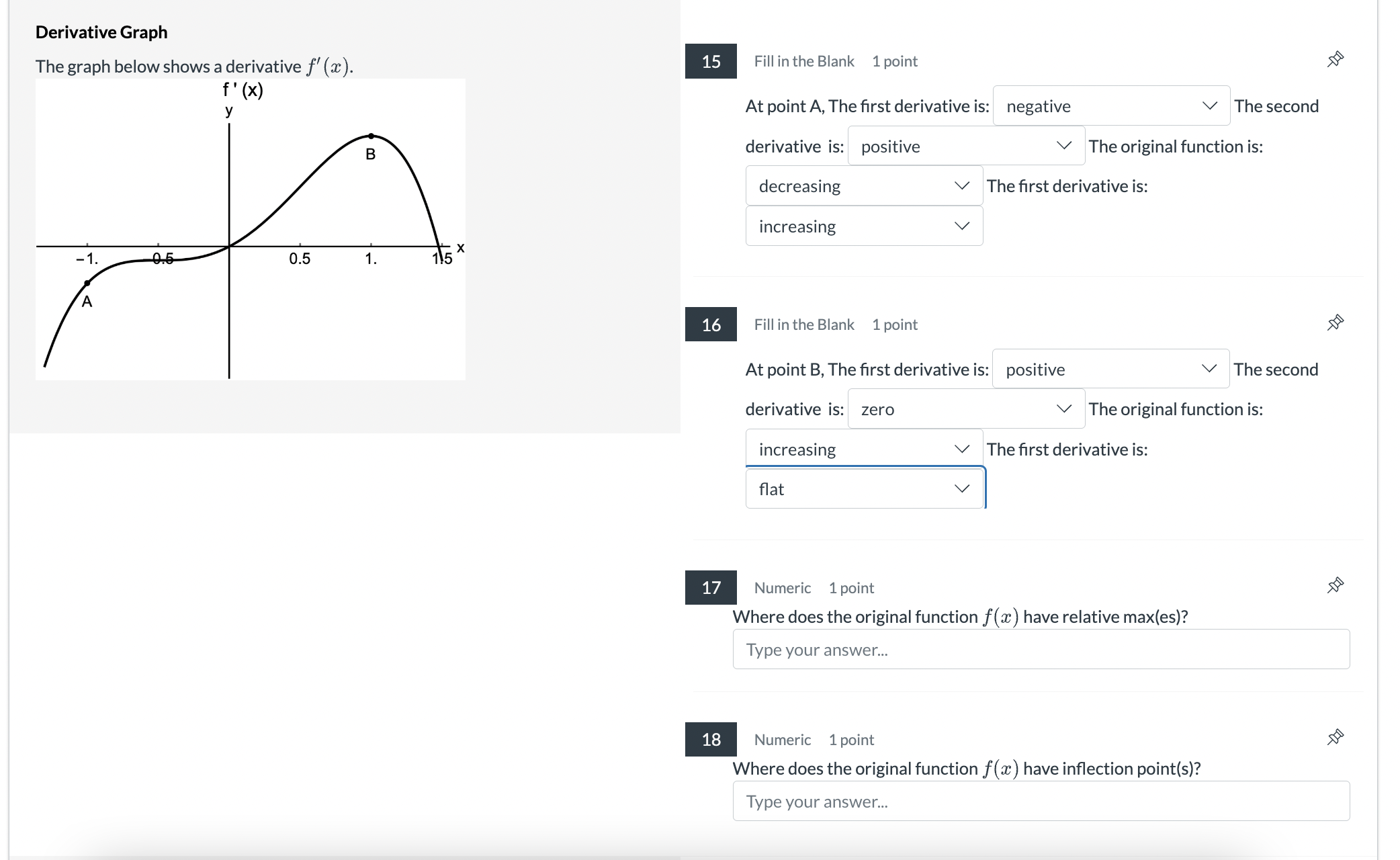 At point A , The first derivative is: negative