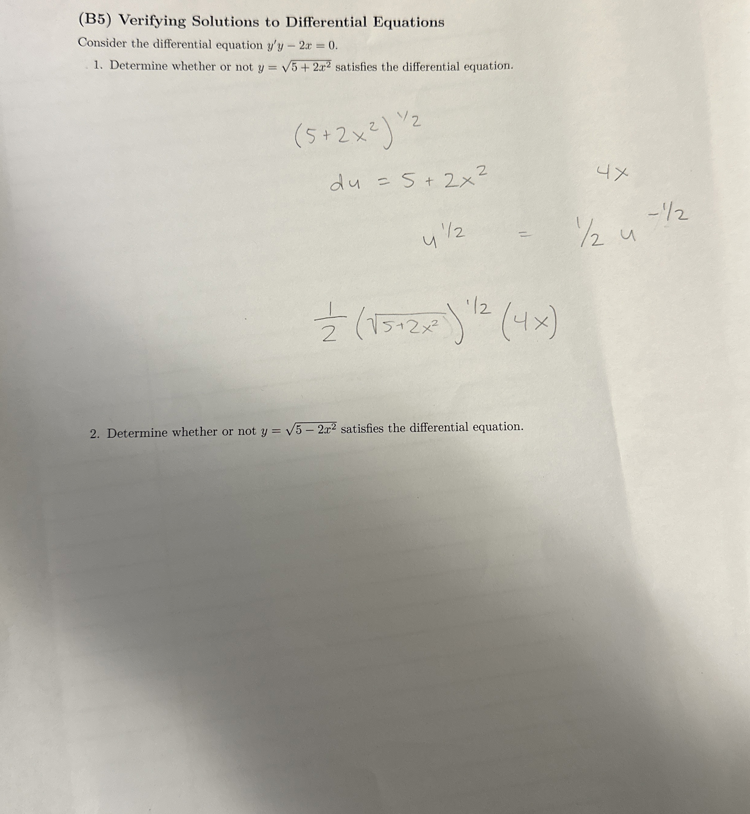 ( B 5 ) Verifying Solutions to Differential