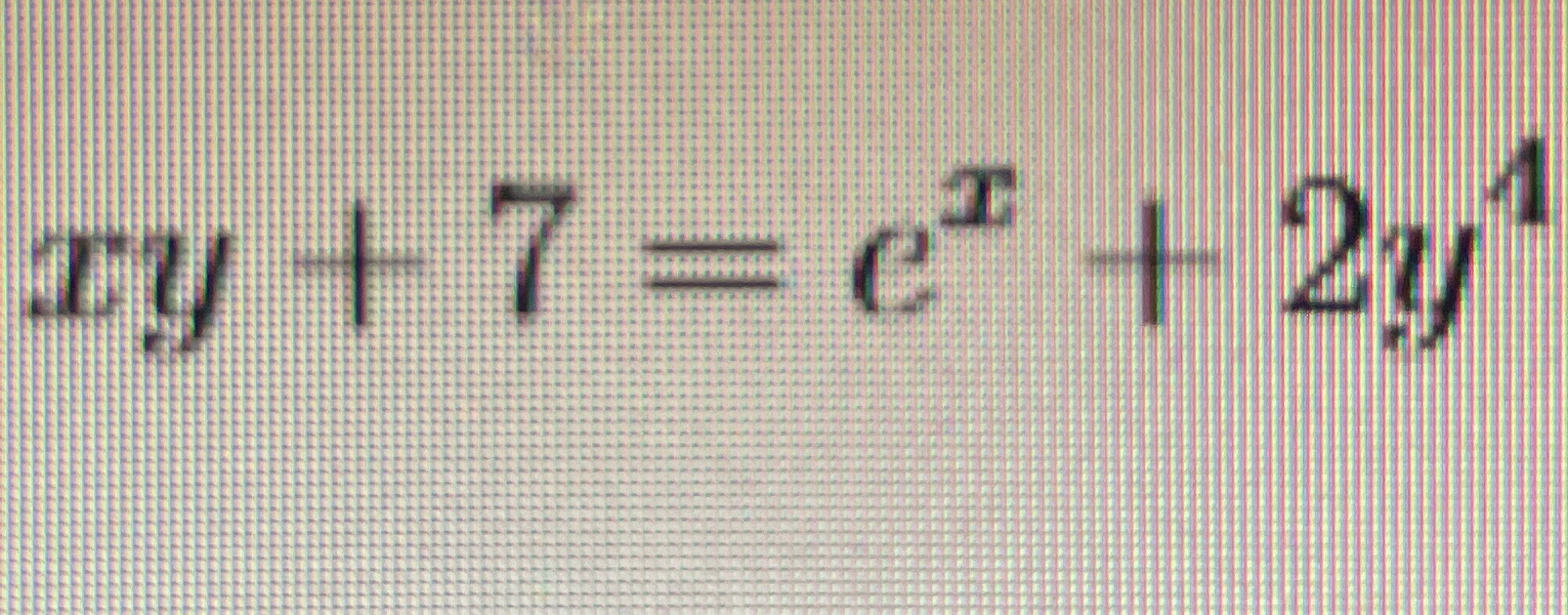 x y + 7 = e x + 2 y 4 , Find y '