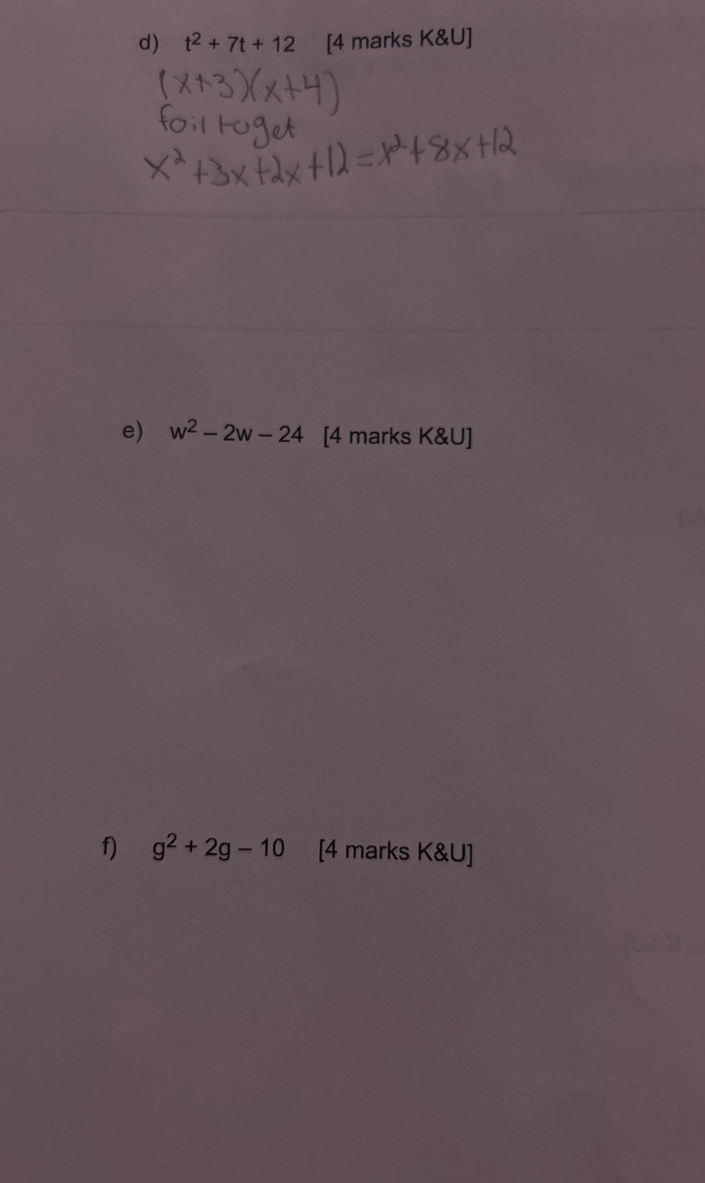 d ) marks K&U ] ( x + 3 ) ( x + 4 ) foil toget x