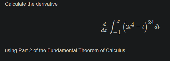 Calculate the derivative ( d ) / ( dx ) \ int _ (