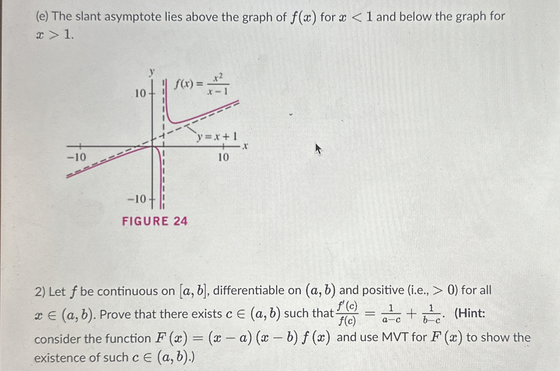 ( e ) The slant asymptote lies above the graph of