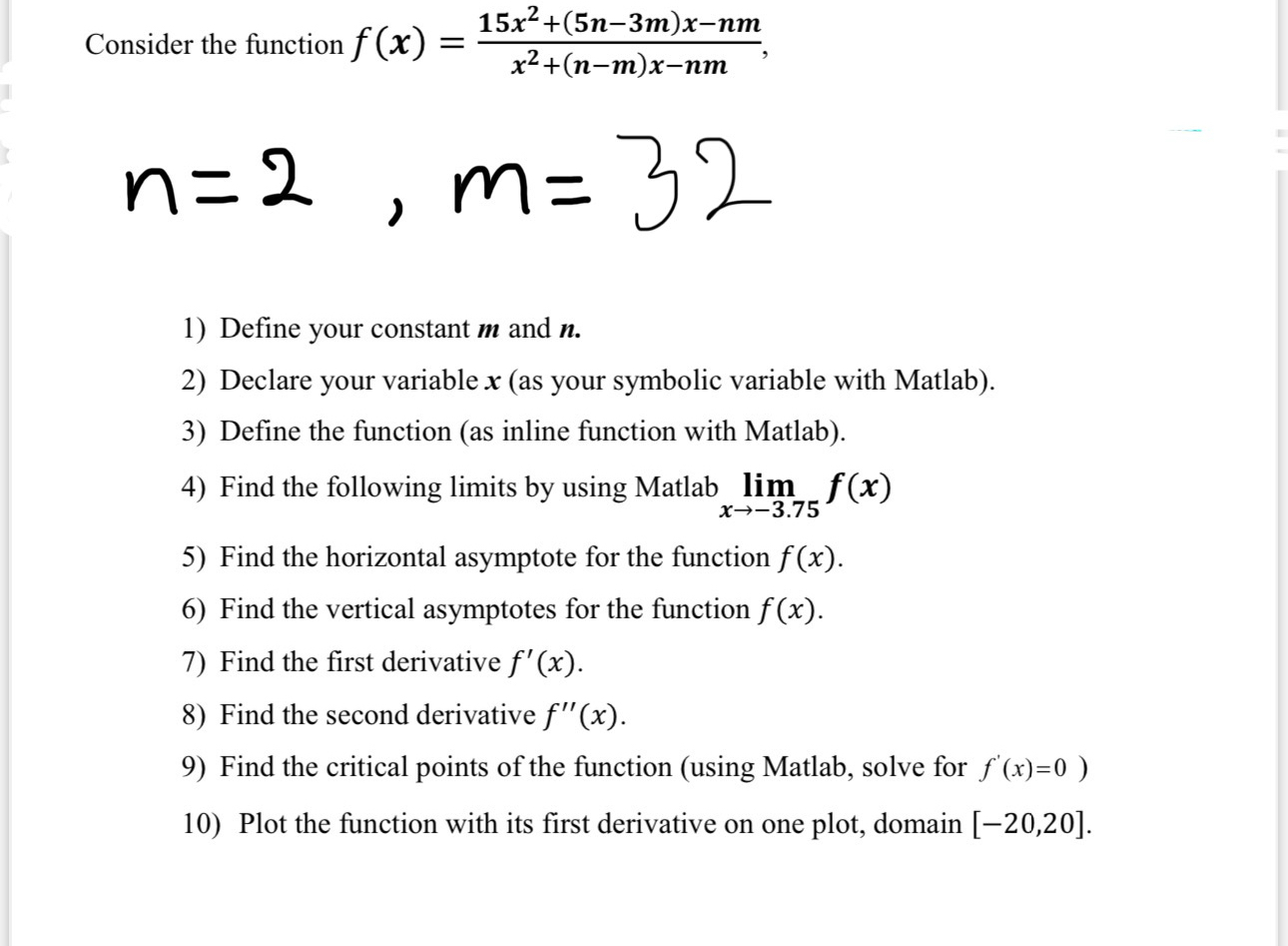 Consider the function f ( x ) = 1 5 x 2 + ( 5 n -