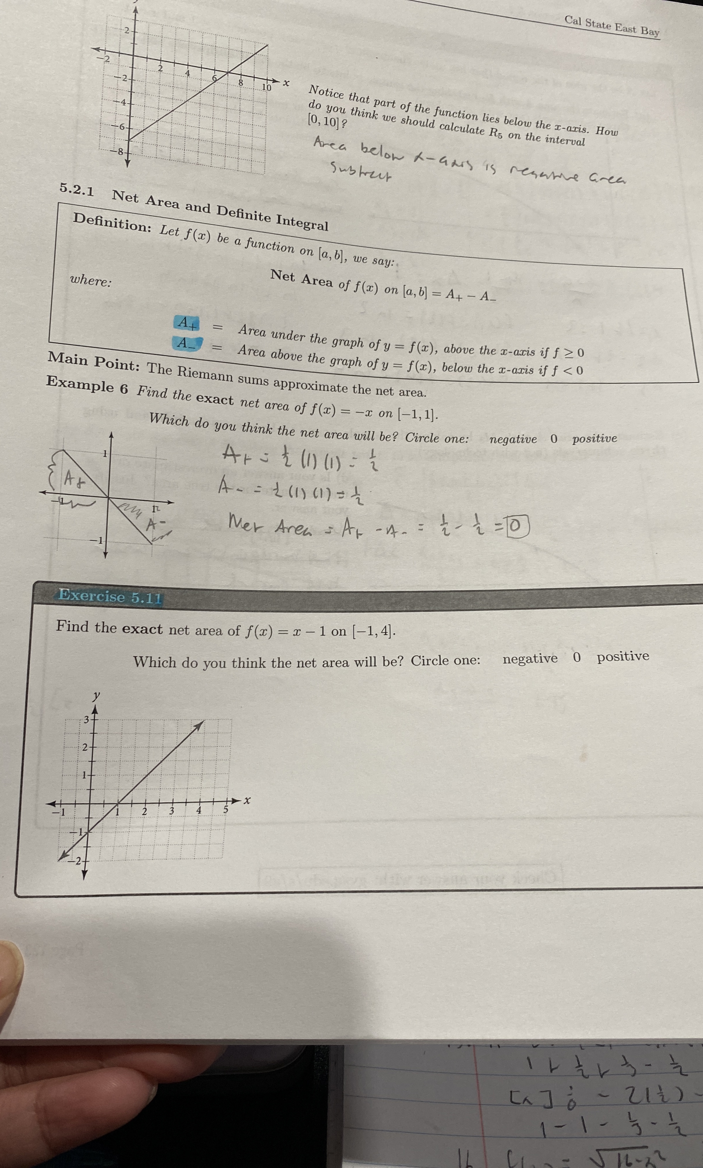 Exercise 5 . 1 1 Find the exact net area of f ( x