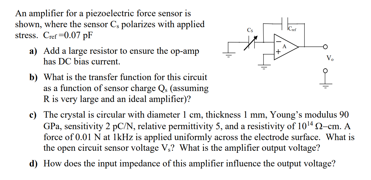 An amplifier for a piezoelectric force sensor is