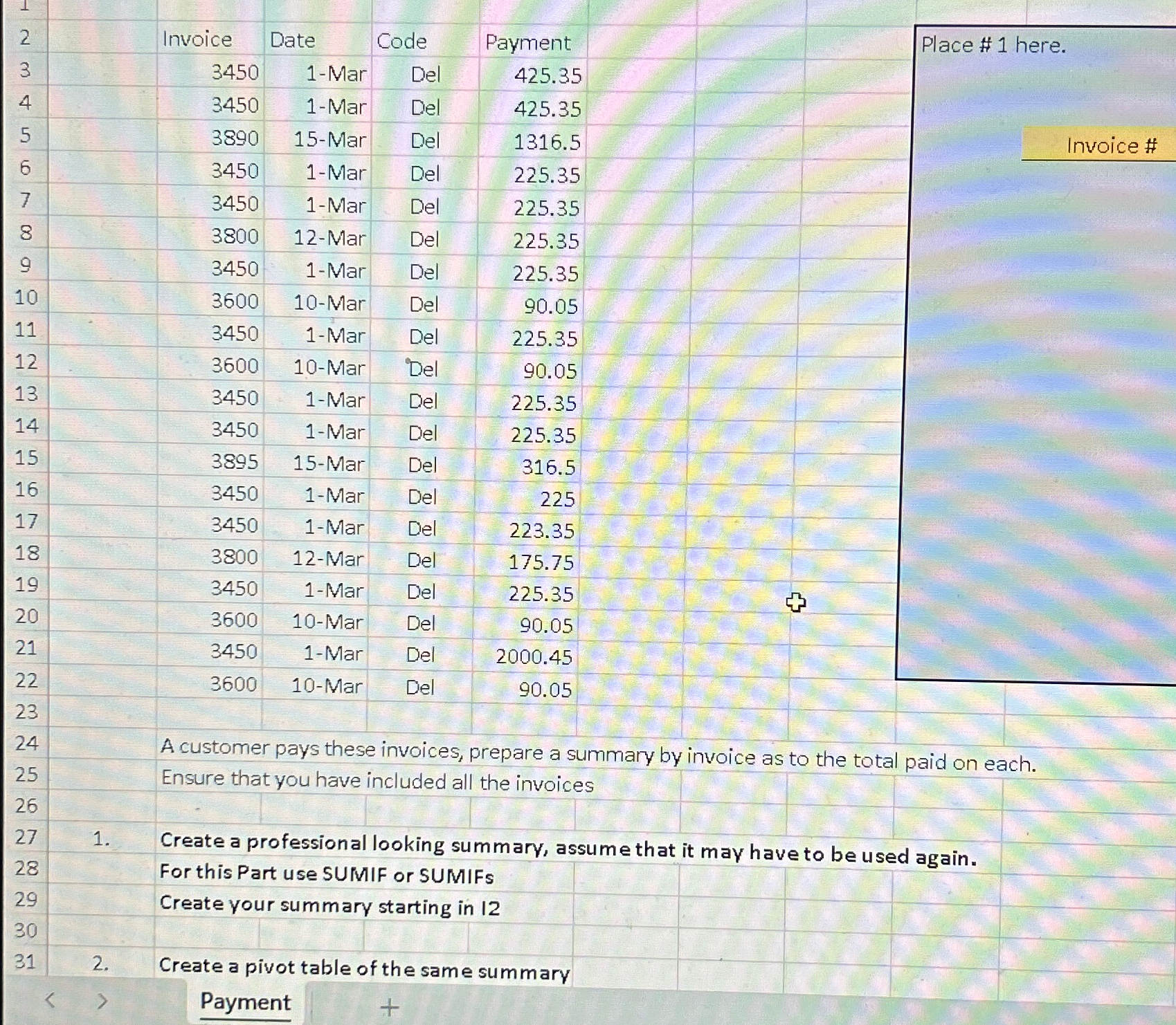 \ table [ [ Invoice , Date,Code,Payment ] , [ 3 4