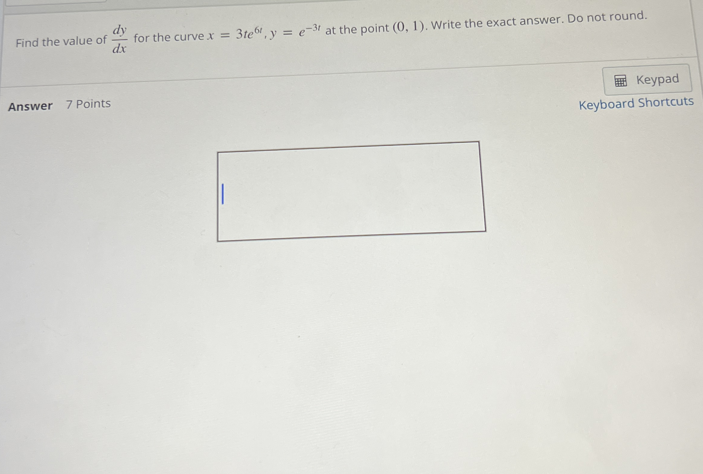 Find the value of d y d x for the curve x = 3 t e