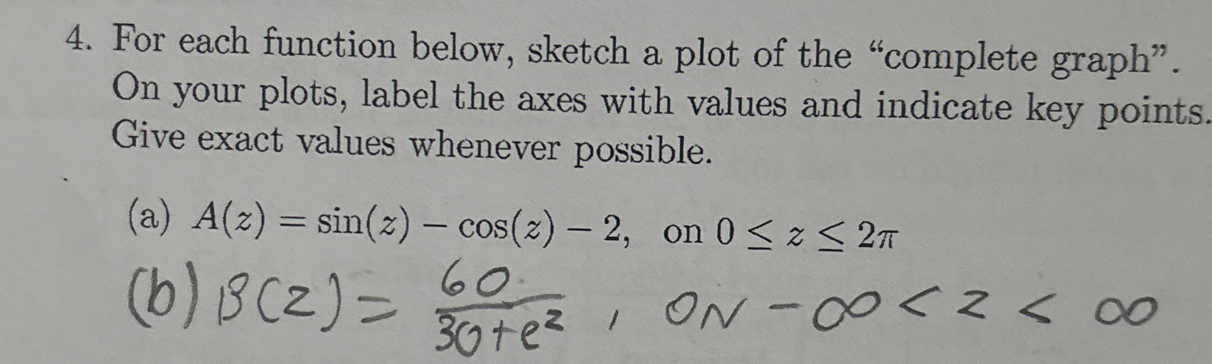 For each function below, sketch a plot of the