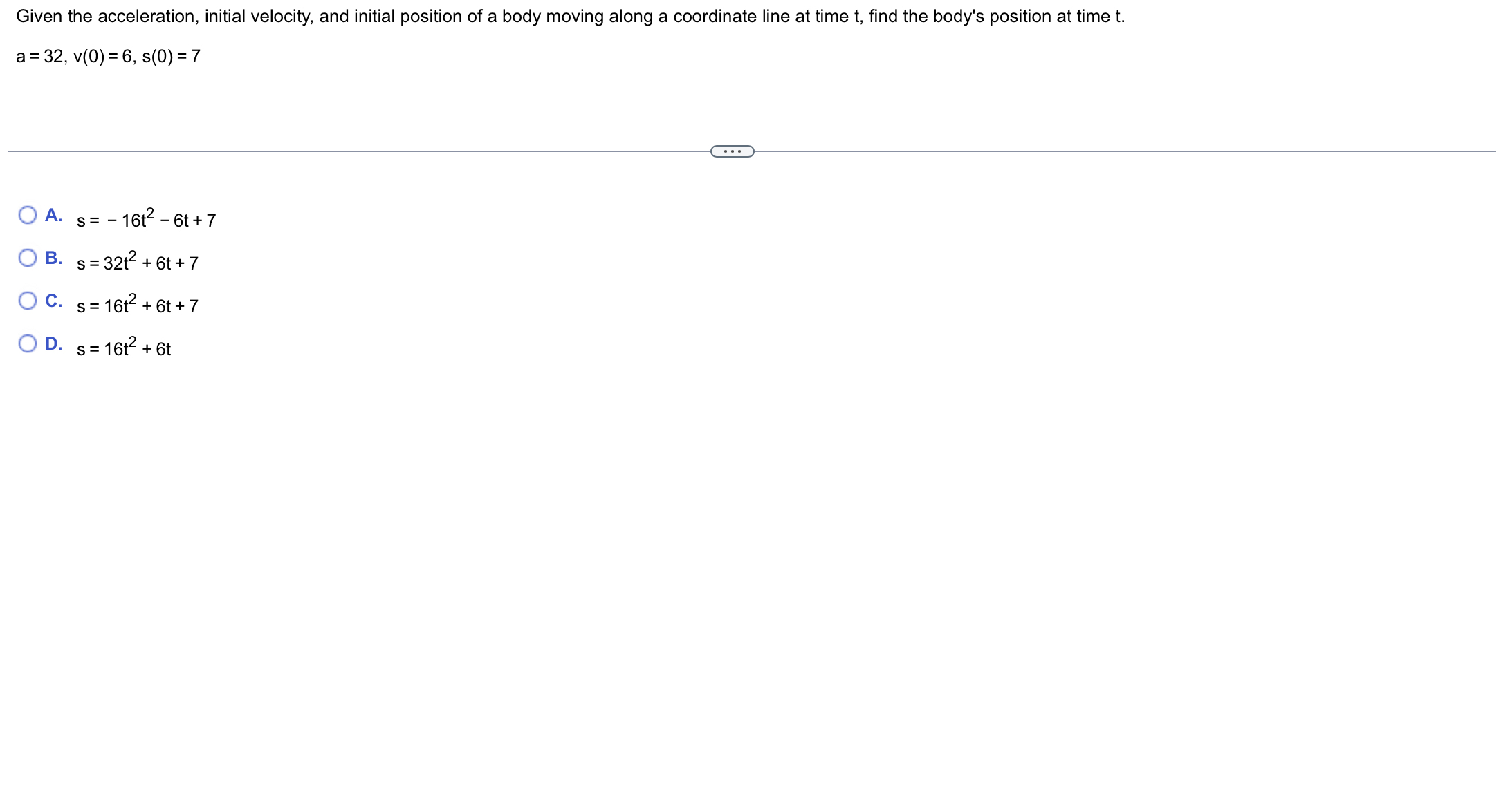 Given the acceleration, initial velocity, and